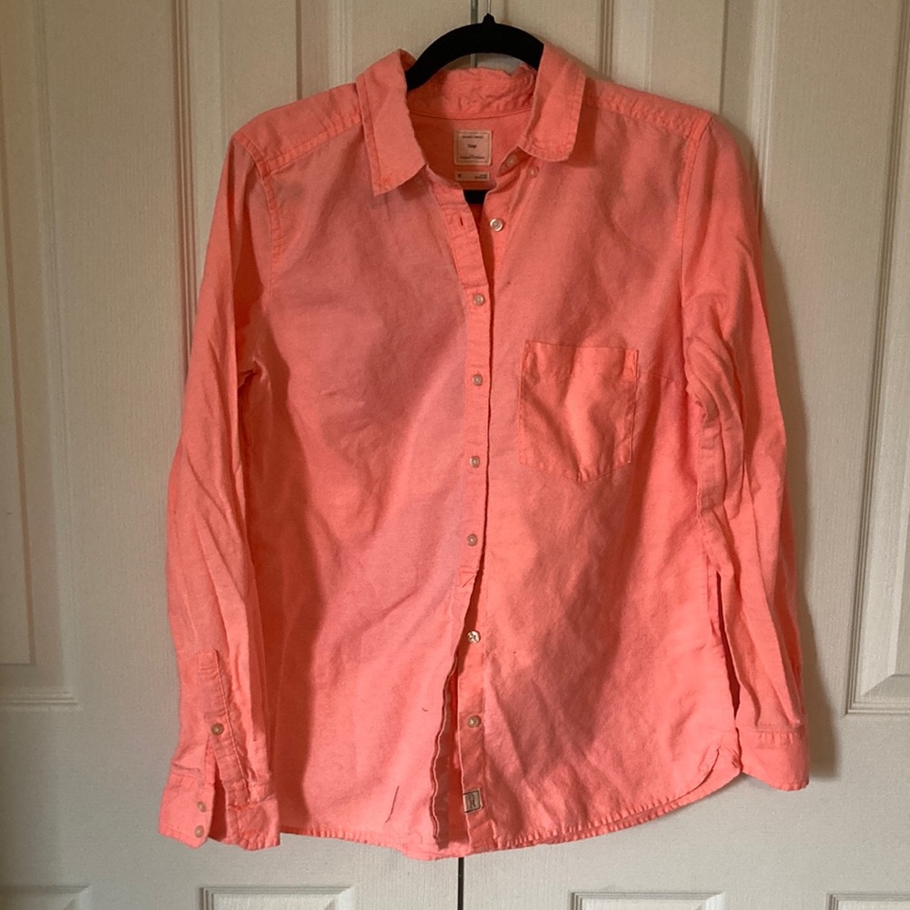 Women’s button up, Gap, shrunken boyfriend shirt, size M, neon orange/pink